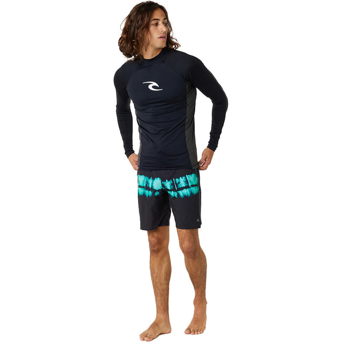 2024 Rip Curl Mens Waves UPF Leistung Langarm Rash Vest 141MRV - schwarz